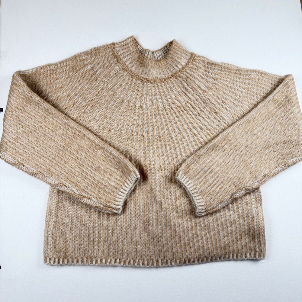 Worthington Womens XL Tan White Ribbed Mock Neck Pullover Sweater Marled Knit